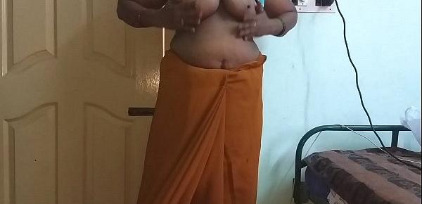 desi  indian horny tamil telugu kannada malayalam hindi cheating wife wearing saree vanitha showing big boobs and shaved pussy press hard boobs press nip rubbing pussy masturbation